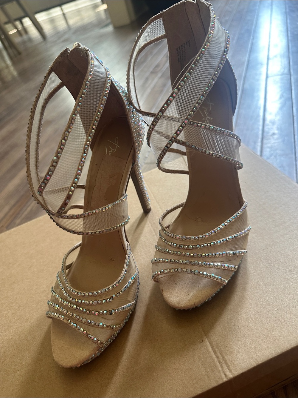 Nude Crystal Embellished Strappy High Heels